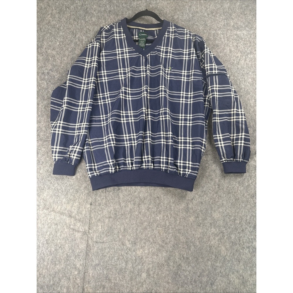Vintage Catalina Jacket Blue Plaid Golf Windbreaker Pullover‎ V Neck Mens Large